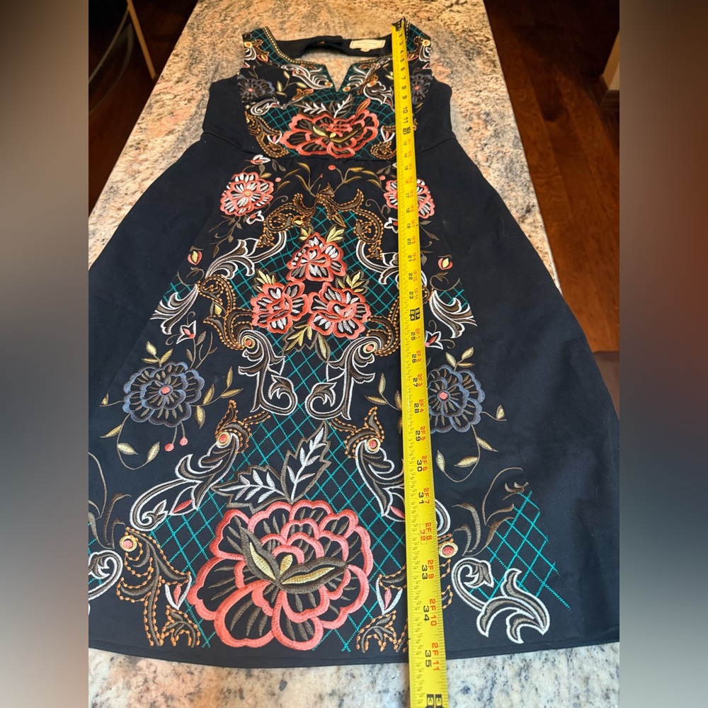 Anthropology Moulinette Soeurs Embroidered Black Dress. Fully lined. Size 0 - Picture 6 of 14